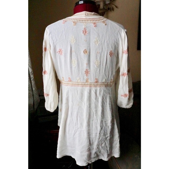 Bohemian 3/4 Sleeve Tie Neck Embroidery Blouse ! - Picture 3 of 6